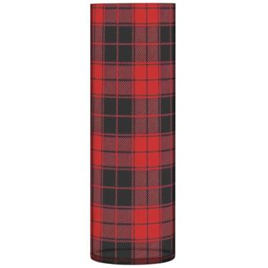 Imagem de Vaso cilíndrico xadrez vermelho buquê de flores grandes vasos de outono de plástico floral decoração de sala de estar, 30 cm x 9,9 cm