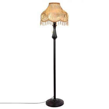 Imagem de Luminária de chão estilo palácio francês, luxuosa, em tecido, com estrutura de metal resistente à ferrugem, ideal para cantos e como luminária de leitura. Perfeita para sala de estar e quart