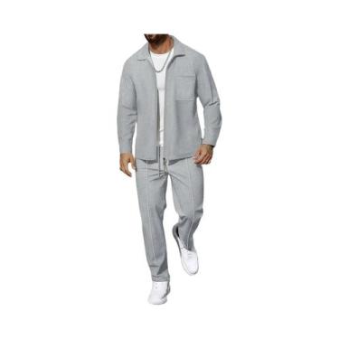 Imagem de Conjunto Masculino Casual De Negócios Em Duas Peças, Camisa Com Zíper 