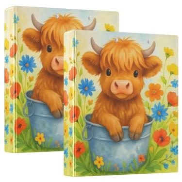 Imagem de Balde de metal de vaca Highland fofo personalizado, fichários de 3,8 cm, 3 argolas, 200 folhas, 3 pastas de anel, impressão redonda, fichário, 31,5 x 27 x 6 cm, 1 pacote