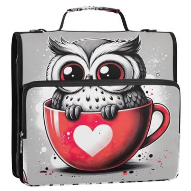 Imagem de Organizador de fichário com zíper de animal de coruja fofa de 3 cm para fichários escolares resistentes com alça de ombro, vários bolsos, pasta grande para portfólio