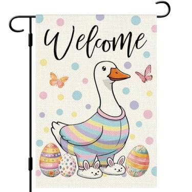 Imagem de DLZDN Welcome Easter Goose Egg Garden Flag 30,5 x 45,7 cm, dupla face, vertical, serapilheira, quintal, quintal, primavera, férias, decoração ao ar livre