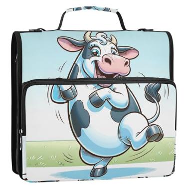 Imagem de Organizador de fichário com zíper, desenho animado de vaca de 3 cm, 3 anéis, fichários de documentos resistentes com alça, bolsa de ensino médio, portfólio e estojo para pasta de anel