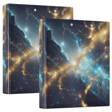 Imagem de Fichários personalizados de arte abstrata deslumbrante, azul, 3 cm, 3 anéis, comporta 200 folhas, pasta redonda, 31,5 x 27 x 6 cm, pacote com 2