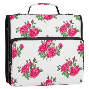 Imagem de Lush Pink Roses Folhas Brancas 3,8 cm Fichário com 3 Anéis D Organizador de Fichário de Ensino Médio com Alça Suporte para 500 Folhas