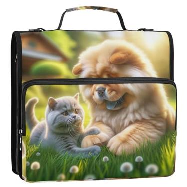 Imagem de Organizador de fichário com zíper para documentos, 3 anéis, anel D de 3 cm, pasta de armazenamento para cães e gatos com alça de ombro