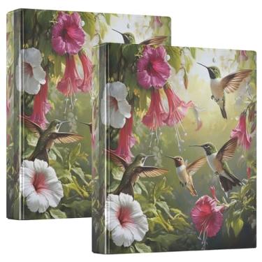 Imagem de Fichários personalizados de beija-flores rosas para jardim de 3,8 cm, 3 anéis, comporta 200 folhas, 3 pastas de anel, fichário redondo fofo, 31,5 x 27 x 6 cm, pacote com 2