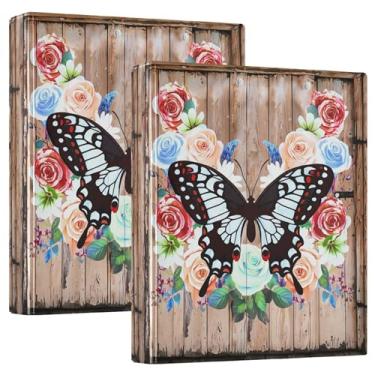 Imagem de Fichários de borboleta personalizados de madeira floral de 3,8 cm, 3 anéis, comporta 200 folhas, pastas, pastas, fichário redondo, 31,5 x 27 x 6 cm, 1 pacote