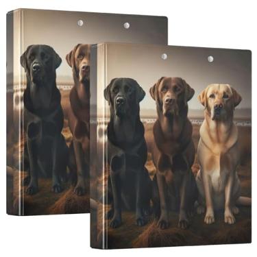 Imagem de Fichários fofos de labrador Sunset Field com 3 anéis de 3 cm, comporta 200 folhas, 3 pastas de anéis, 31,5 x 27 x 6 cm, pacote com 2