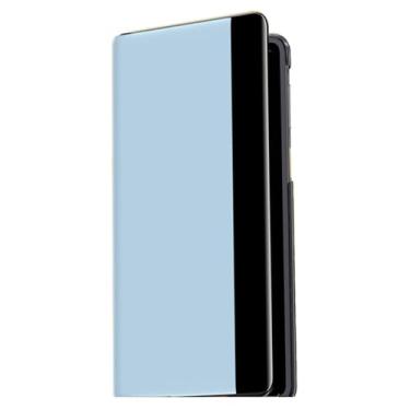 Imagem de POYUFRG Capa flip para Huawei Mate X7, capa fina de couro inteligente para janela de visualização de negócios, capa de proteção de lente com tudo incluído, azul, Mate X7