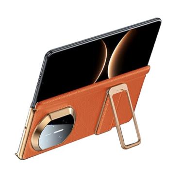 Imagem de POYUFRG Capa de couro genuíno para Huawei Mate X7, capa de proteção de dobradiça galvanizada de luxo fina com suporte giratório, laranja, Mate X7