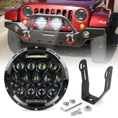 Imagem de FNGET Luz de direção de 17 cm com suporte de montagem farol alto/baixo branco DRL 75W luz off-road LED redonda para caminhão Jeep 4WD caminhão SUV UTV ATV, pacote com 1