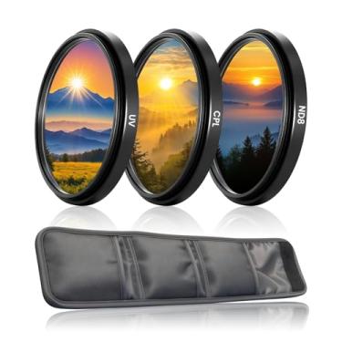 Imagem de Kit de filtro de lente UV+CPL+ND8 de 52 mm, conjunto de filtros de vidro óptico revestido multicamadas, moldura de alumínio ultrafino, bolsa de armazenamento de três peças, densidade neutra