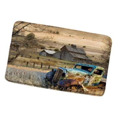 Imagem de Farmhouse Tapete de banheiro vintage caminhão antigo rústico celeiro de madeira vintage americano clássico carro fazenda caminhão banheiro tapetes cozinha capacho banheiro tapete 45 x 75 cm