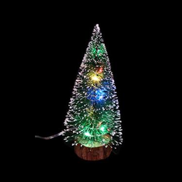 Imagem de Naroote Mini árvore de Natal Artificial Com Iluminação LED Pequeno Pinheiro Com Base de Madeira para Decoração de Festa de Natal, Mini árvore de de Mesa Ideal para Decorações de Casa e Escritório
