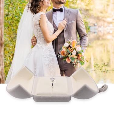 Imagem de Caixa de anel de veludo, caixa de anel de noivado para casal, caixa de presente de joias premium, caixa de anel aberta dupla para casamento, Natal, aniversário