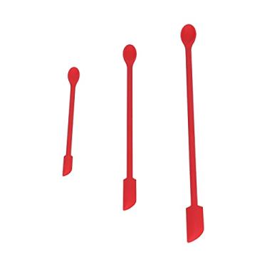 Imagem de Aqur2020 Conjunto de Espátula de Silicone de Grau Alimentício, Mini Espátula Alongada Dupla Face de 3 Tamanhos para Assar Cosméticos e Garrafas Estreitas, Colher Flexível Segura para (Vermelha)