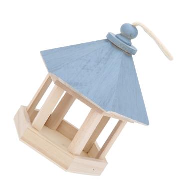 Imagem de Mingzhe Alimentador de Pássaros de Madeira Feito à Mão Ao Ar Livre Pendurado Papagaios Birdhouse Com Telhado para Jardim Varanda Parque Interior (Azul)