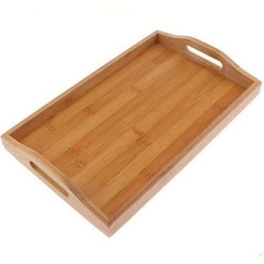 Imagem de Bandeja de Bambu Retangular com Alça 40x30cm para Servir Decorar e Organizar Mesa