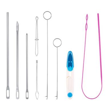 Imagem de Conjunto de ferramentas de rosqueador de cordão com 9 peças, inclui ganchos de torneador de laço, pinças de metal, clipe de rosqueador de corda fácil, ferramenta de substituição, acessórios de costura