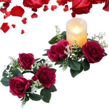 Imagem de Anéis de vela de rosa vermelha para Dia dos Namorados, flores artificiais, grinaldas, centro de mesa, guirlanda, dia dos namorados, decoração de mesa para festa em casa
