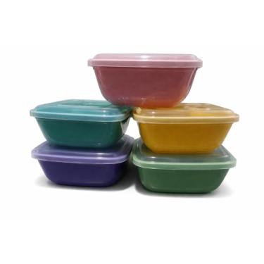 Imagem de Conjunto de Potes Plásticos Multicoloridos, 5 Unidades com Tampa, 1,5 Litros Cada