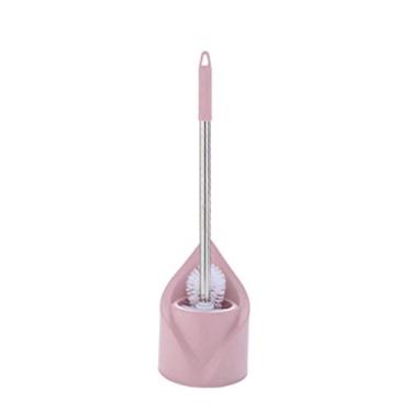 Imagem de Escova de banheiro criativa de piso, escova de limpeza de banheiro de cabo longo de plástico com base de suporte, para casa de banho de hotel - A-rosa