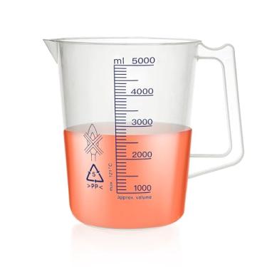 Imagem de Conjunto de copos de plástico, Vol. Copos medidores de 5000 ml com alça e bico, jarro de medida de 4,791 g com escalas impressas em azul para bricolage, enchimento de gasolina, piscinas e gramados,