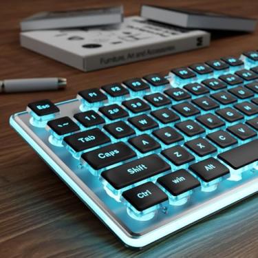 Imagem de SEUNKWANG Teclados de computador retroiluminados EWEADN GX710S, teclado USB com fio com retroiluminação azul, painel de metal, plug and play, teclas de pudim, teclado de computador de tamanho completo