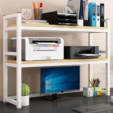 Imagem de Estante de mesa de metal para mesa de computador - prateleira organizadora de mesa ajustável, prateleira multiuso de 2 camadas, prateleira de armazenamento de escritório aberta, prateleira de exibição