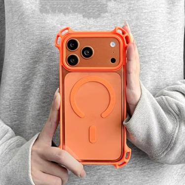 Imagem de Capa de luxo com airbag e proteção contra impactos para iPhone 17, 16, 15, 14, 13, 12 Pro Max e 17 Pro, em acrílico transparente (cor laranja).