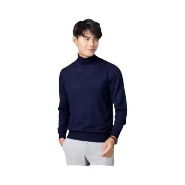 Imagem de Suéter Masculino De Gola Alta Em Mistura De Cashmere E Algodão Para Ou