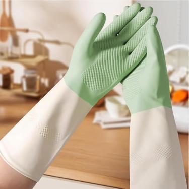 Imagem de Luvas resistentes para lavar louça – Luvas reutilizáveis com punho elástico e palma de escama de peixe, adequadas para banheiro, lavanderia, cuidados com animais de estimação