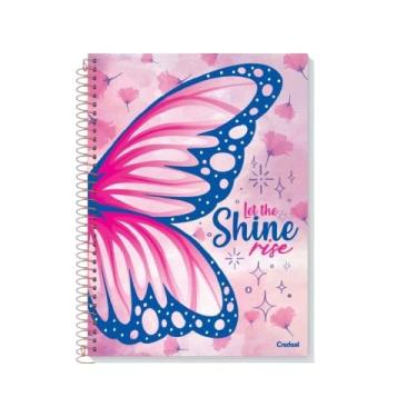 Imagem de Caderno Universitário Escolar Purpurina - Credeal 10 Matérias 160 Folhas - Coleção 2026 Borboleta Fofo Tamanho 20x27,5cm (Rosa)
