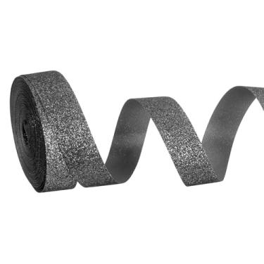 Imagem de PATIKIL Rolo de fita de glitter metálico, rolos de tecido de embrulho de presente de borda única para artesanato, buquê de casamento, festa de casamento, decoração de Natal, cinza escuro