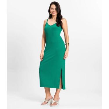 Imagem de Vestido Midi em Ribana Canelada Rovitex Verde, P, Verde