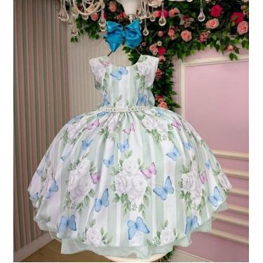 Imagem de Vestido Infantil Verde Claro Jardim das Borboletas para Festas - Madan
