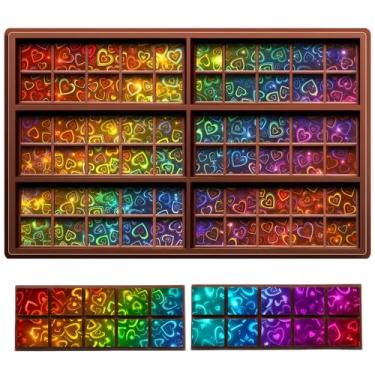 Imagem de Ziliny Moldes holográficos de chocolate resina silicone barra de chocolate moldes grossos profundos para a família de Natal faça você mesmo cera derrete suprimentos de festa (coração 3)