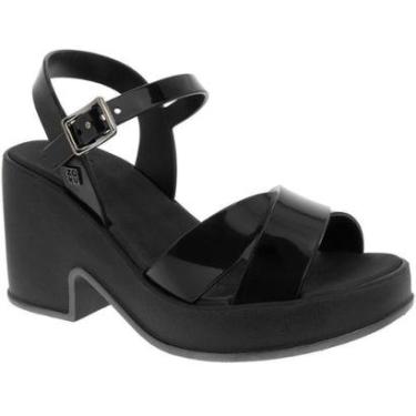 Imagem de Sandália Zaxy Pop Up Plataforma Tiras Cruzadas Metalizada Preto-Feminino