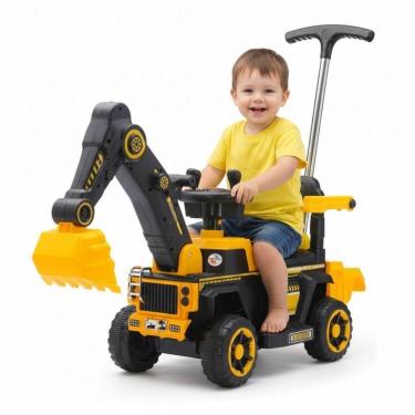 Imagem de Carrinho Retroescavadeira Elétrica 6v Com Pá Móvel E Alça De Empurrar