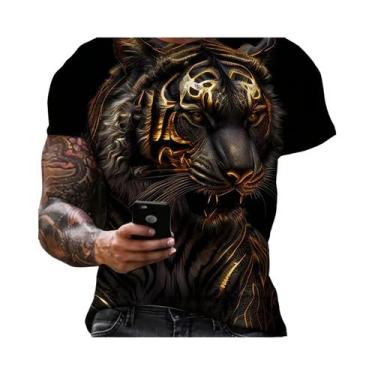 Imagem de Camiseta Masculina De Verão Com Estampa Gráfica 3D De Leão E Coroa, Ma