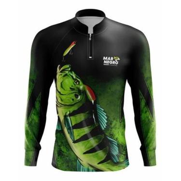 Imagem de Camiseta Mar Negro Peixe Pesca Proteção Solar 50+ Com Luvinha Brasil T