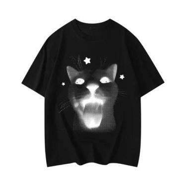 Imagem de Camiseta Gráfica Engraçada De Gato Unissex Harajuku Y2k Vintage De Man