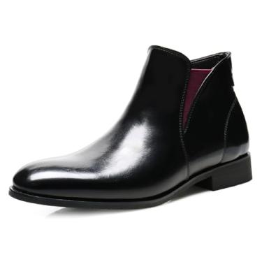 Imagem de Bota masculina Chelsea com zíper lateral casual confortável sem cadarço no tornozelo elegante couro sintético envernizado smoking sapato bico bico urbano bota masculina, Preto, 42 BR