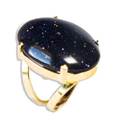 Imagem de Anel Pedra Estrela Oval Pedra Natural Dourado Aro Ajustavel - Cristais