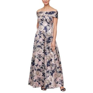 Imagem de Alex Evenings Vestido feminino formal longo para mãe da noiva com bolsos, Azul-marinho e rosa, 50