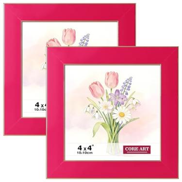 Imagem de CORE ART Porta-retratos 10 x 10 cm, rosa vermelha, moldura quadrada colorida com acrílico HD, tela de parede ou mesa, conjunto com 2