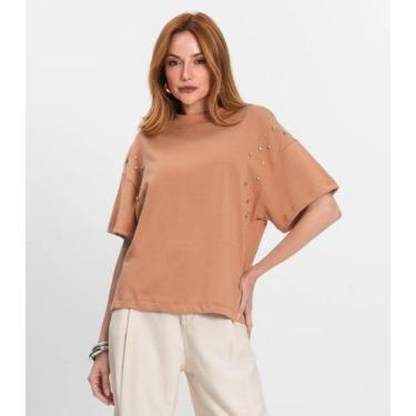 Imagem de T- Shirt Feminina Gola Alta em Malhão Endless Marrom, P, Marrom