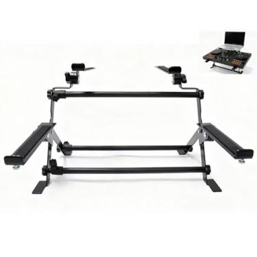 Imagem de yskjyxgs Suporte portátil para laptop DJ; ângulo e largura de inclinação ajustáveis, design antiderrapante, suporte de DJ para laptop e controlador; a escolha perfeita para o seu equipamento de DJ em