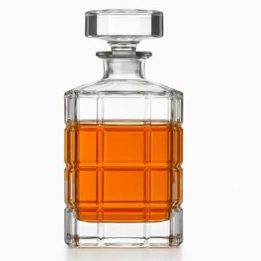 Imagem de Garrafa Whisky Licor Vidro Transparente Cristal Licoreira Bebida Suco Vinho Decanter Bar(Quadriculada 960ml)